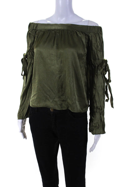 L'Academie Womens Elastic Off the Shoulder Bell Long Sleeve Blouse Green Size S