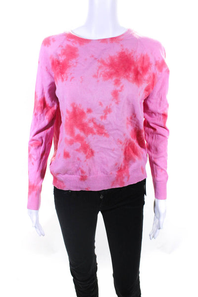 Kokun Womens Tie Dye Print Crew Neck Sweater Pink Red Cotton Size Medium