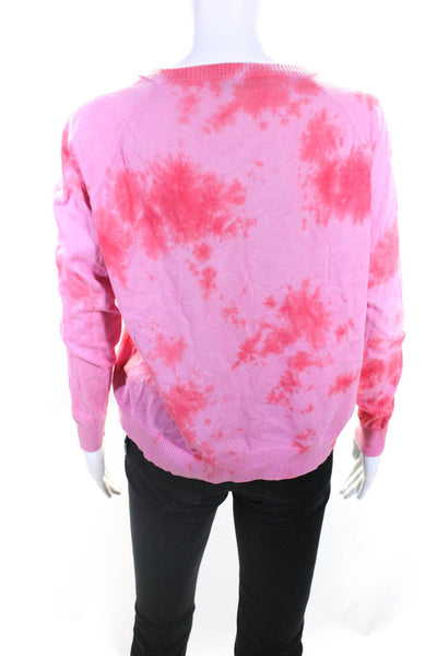 Kokun Womens Tie Dye Print Crew Neck Sweater Pink Red Cotton Size Medium