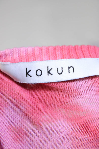 Kokun Womens Tie Dye Print Crew Neck Sweater Pink Red Cotton Size Medium