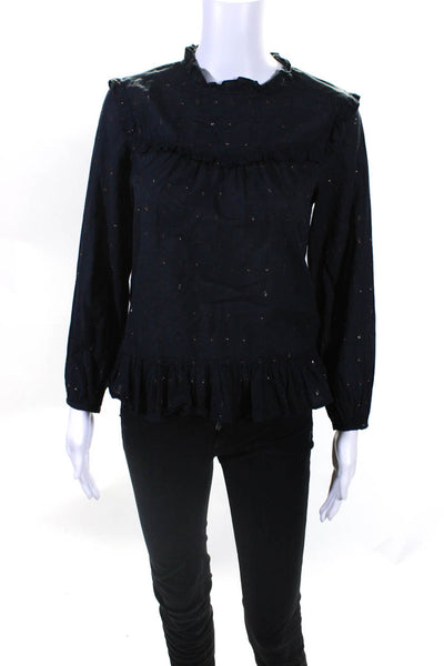 Joie Wolmens Long Sleeve Baby Doll Blouse Black Gold Cotton Size Extra Small