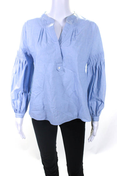 Joie Womens Long Sleeves Half Button Blouse Blue Cotton Size Extra Small