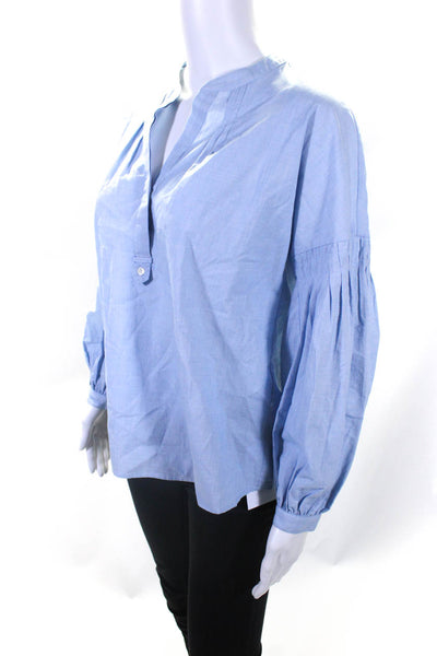 Joie Womens Long Sleeves Half Button Blouse Blue Cotton Size Extra Small