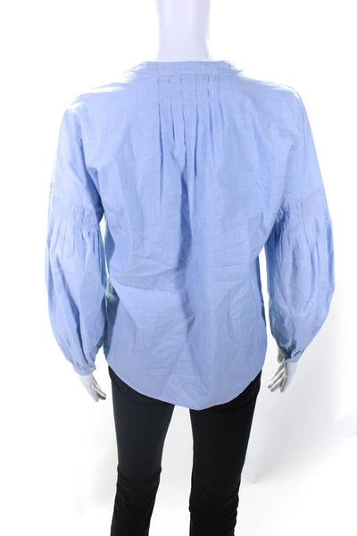 Joie Womens Long Sleeves Half Button Blouse Blue Cotton Size Extra Small