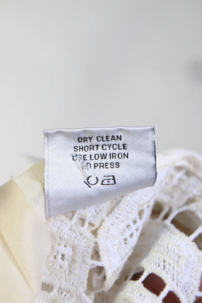 Per Se Womens Crochet Pleated Short Sleeves Blouse Beige White Size 4