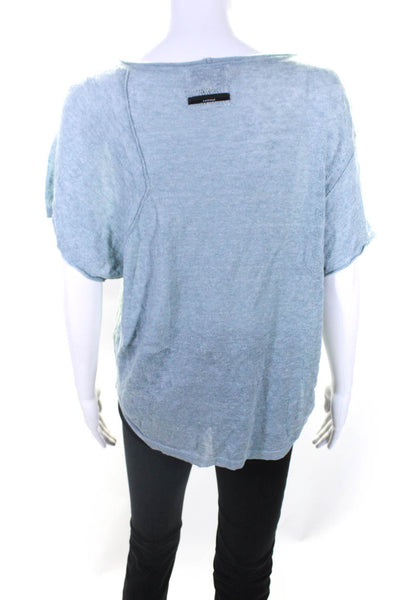 Cotelac Womens Linen Short Sleeves Pullover Crew Neck Sweater Blue Size 2