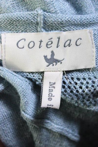 Cotelac Womens Linen Short Sleeves Pullover Crew Neck Sweater Blue Size 2