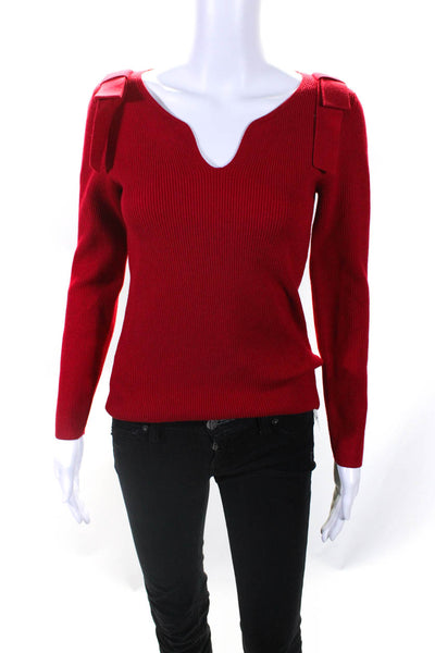 Claudie Pierlot Womens Ribbed Bow Shoulder Long Sleeves Sweater Red Size 2