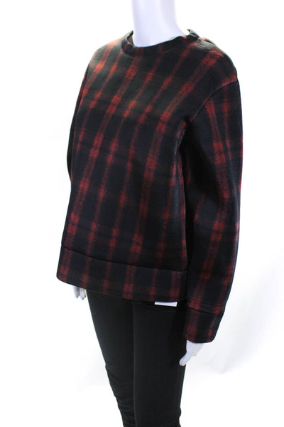Torn by Ronny Kobo Womens Plaid Crew Neck Sweatshirt Black Red Size Medium