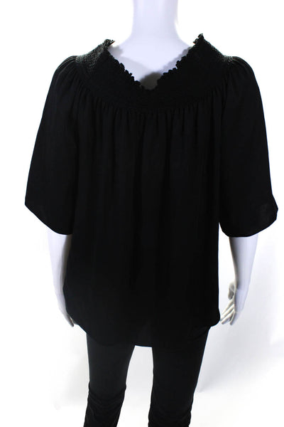 Theory Womens Silk Elistaire Off The Shoulder Blouse Black Size Petite
