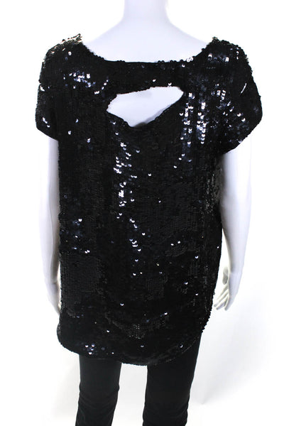 Gryphon New York Womens Sequined Short Sleeves Blouse Black Size Medium
