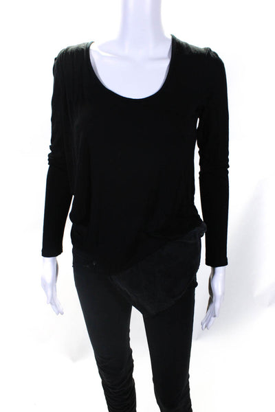 Lola And Sophie Womens Side Slit Long Sleeves Ruched Blouse Black Size Small