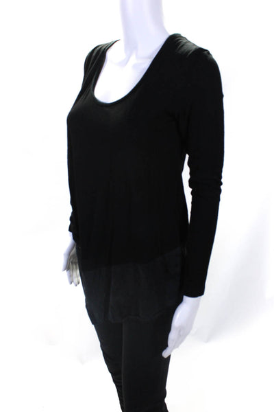 Lola And Sophie Womens Side Slit Long Sleeves Ruched Blouse Black Size Small