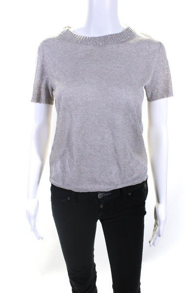White + Warren Womens Crew Neck Short Sleeves Sweater Silver Size Extra Small