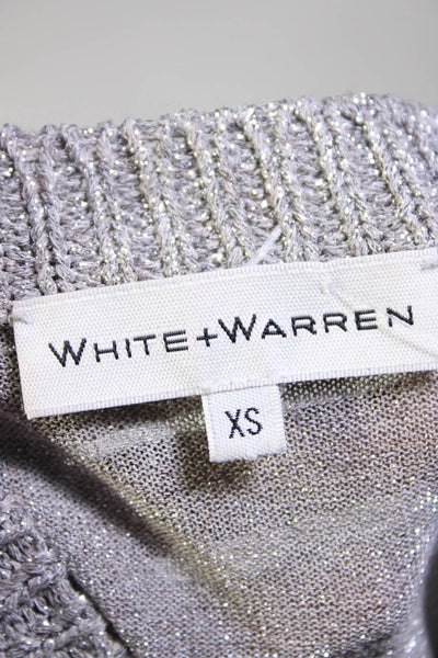 White + Warren Womens Crew Neck Short Sleeves Sweater Silver Size Extra Small