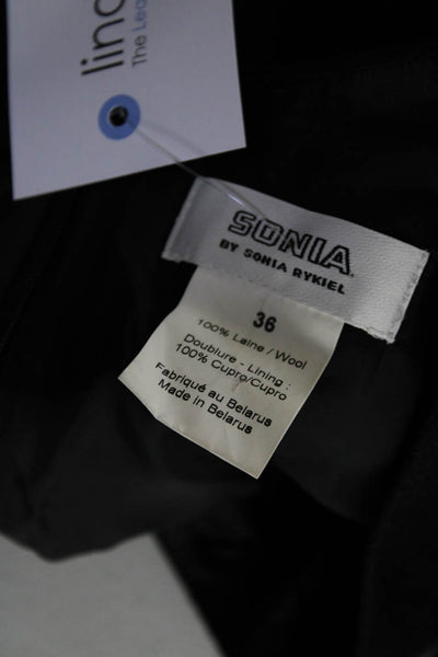 Sonia Sonia Rykiel Womens Wool V-Neck Belt Printed Shift Dress Black Size 36