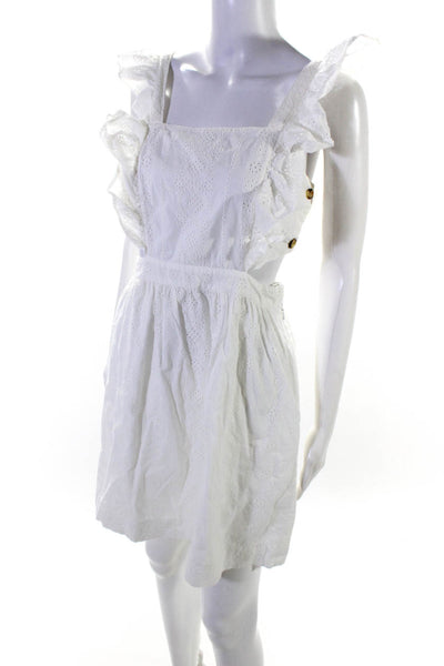 Madewell Womens Cotton Square Neck Sleeveless Ruffled Cutout Dress White Size 4