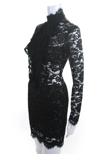 Femme D Armes Womens Lace High Neck Cut Out Long Sleeve Dress Black Size 1 S