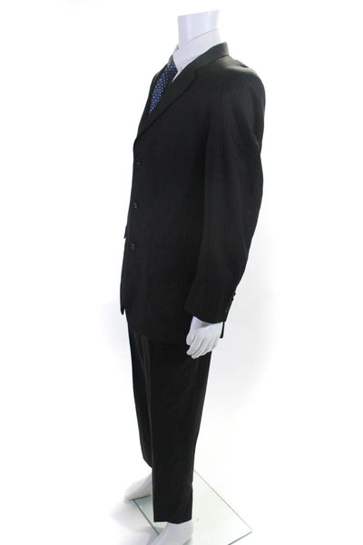 Calvin Klein Mens Wool Striped Button Collar Blazer Pants Set Black Size EUR46