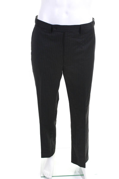 Calvin Klein Mens Wool Striped Button Collar Blazer Pants Set Black Size EUR46