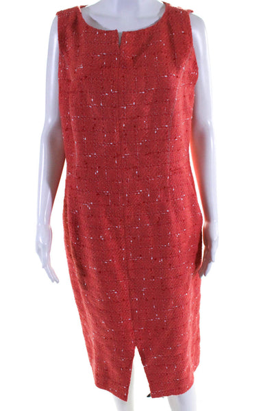 Etcetera Womens Tweed Back Zip Split Hem Sleeveless Sheath Dress Red Size 14