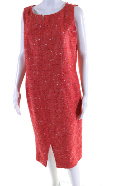 Etcetera Womens Tweed Back Zip Split Hem Sleeveless Sheath Dress Red Size 14