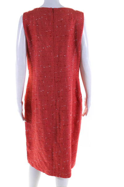 Etcetera Womens Tweed Back Zip Split Hem Sleeveless Sheath Dress Red Size 14