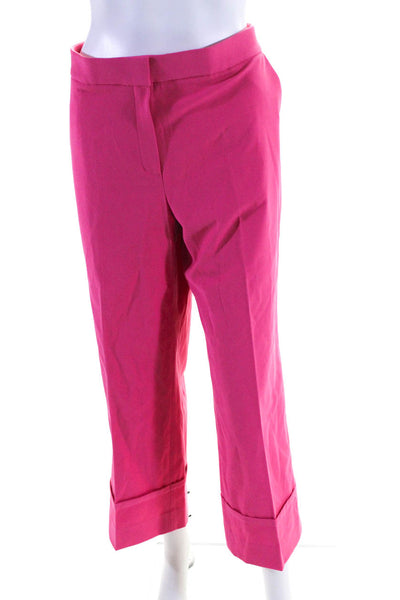 Etcetera Womens Cotton Textured Mid-Rise Rolled Up Wide Leg Pants Pink Size 16