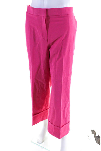 Etcetera Womens Cotton Textured Mid-Rise Rolled Up Wide Leg Pants Pink Size 16