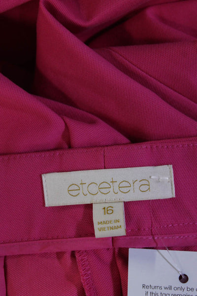 Etcetera Womens Cotton Textured Mid-Rise Rolled Up Wide Leg Pants Pink Size 16