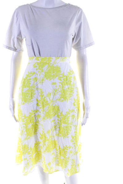 Etcetera Womens Floral Print Lined Midi Flared Hem Skirt White Yellow Size 14