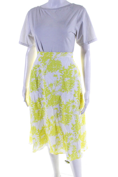 Etcetera Womens Floral Print Lined Midi Flared Hem Skirt White Yellow Size 14