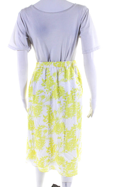 Etcetera Womens Floral Print Lined Midi Flared Hem Skirt White Yellow Size 14