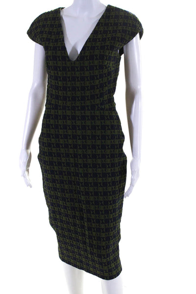 Victoria Beckham Womens Textured Sleeveless V-Neck Sheath Dress Green Size 6