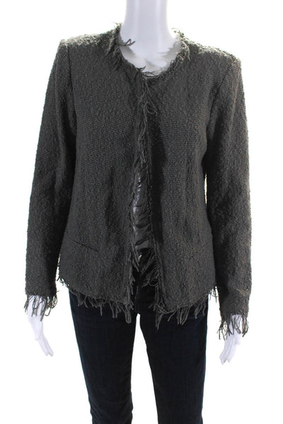 IRO Womens Cotton Bobble Knit Fringe Trim Long Sleeve Blazer Jacket Gray Size 40