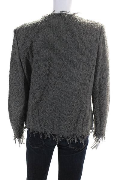 IRO Womens Cotton Bobble Knit Fringe Trim Long Sleeve Blazer Jacket Gray Size 40