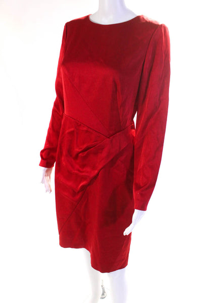 Paule Ka Women's Long Sleeve Knee Length Sheath Dress Red Size 6