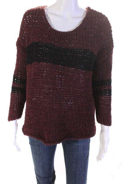 Free People Womens Open Knit Long Sleeved Pullover Sweater Red Black Size S