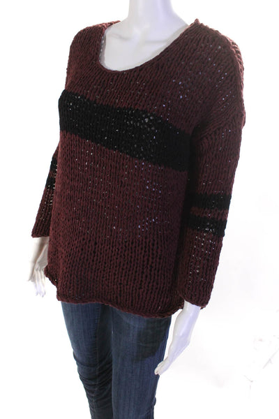 Free People Womens Open Knit Long Sleeved Pullover Sweater Red Black Size S