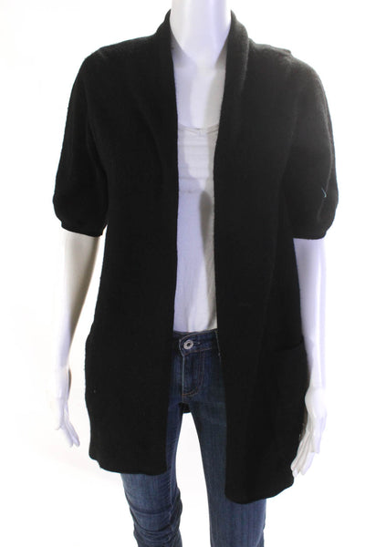 Vince Womens Half Sleeved Open Front Knit Pocket Cardigan Sweater Black Size S
