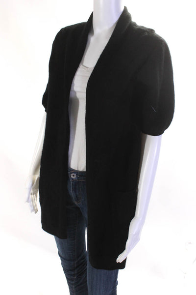 Vince Womens Half Sleeved Open Front Knit Pocket Cardigan Sweater Black Size S