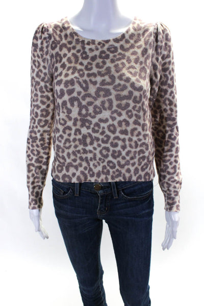 Love Shack Fancy Womens Leopard Print Long Sleeved Sweater Brown Tan Size S