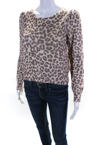 Love Shack Fancy Womens Leopard Print Long Sleeved Sweater Brown Tan Size S