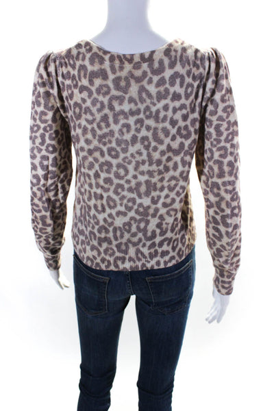 Love Shack Fancy Womens Leopard Print Long Sleeved Sweater Brown Tan Size S