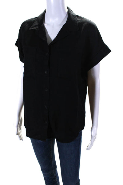 Renuar Women's Collar Short Sleeves Button Down Shirt Black Size S