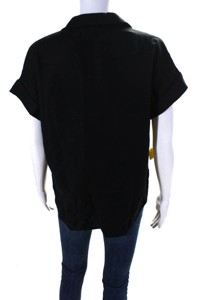 Renuar Women's Collar Short Sleeves Button Down Shirt Black Size S