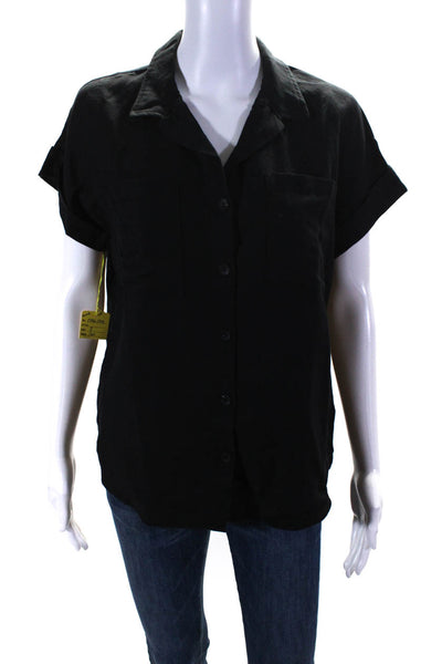 Renuar Women's Collar Short Sleeves Button Down Shirt Black Size L