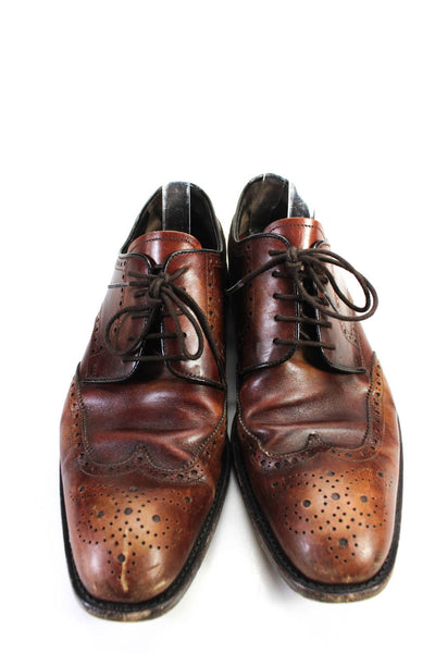 Prada Mens Lace Up Round Toe Wingtip Oxfords Brown Leather Size 9