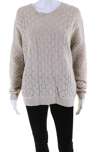 Vince Womens Wool Knit Round Neck Long Sleeve Pullover Sweater Beige Size Small