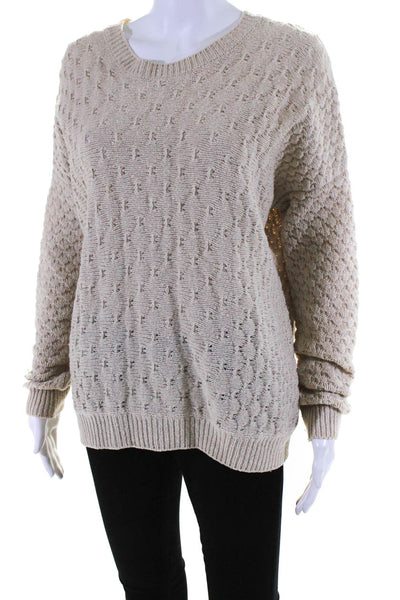 Vince Womens Wool Knit Round Neck Long Sleeve Pullover Sweater Beige Size Small